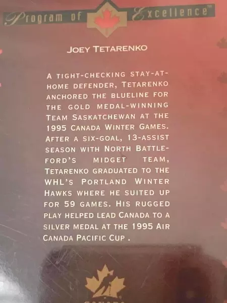 1996 Upper Deck Joey Tetarenko NHL Rookie Card - Mint Condition