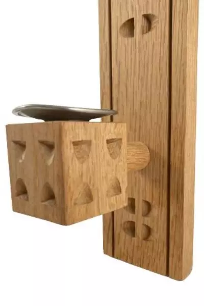 Wooden Tooled Candle Wall Sconce Natural Brown Decor 16" Taper Holder