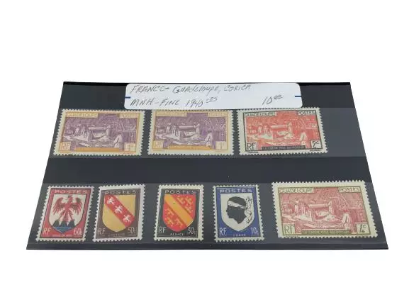 Lot of 8 Mint Never Hinged 1940s France Guadeloupe Corica Stamps
