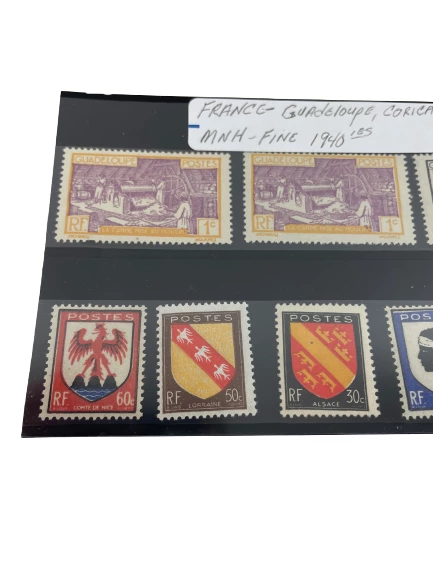 Lot of 8 Mint Never Hinged 1940s France Guadeloupe Corica Stamps