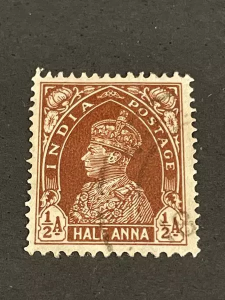 India 1937-38 King George VI Used 1/2 Anna Postage Stamp Very Fine Collectible