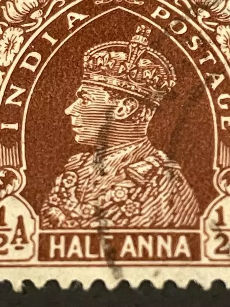 India 1937-38 King George VI Used 1/2 Anna Postage Stamp Very Fine Collectible