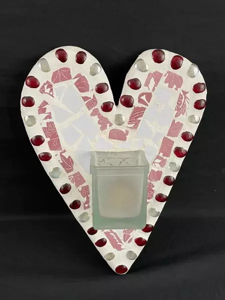 Care And Wonder Heart Mosaic Wall Candle Holder 12.5" Pink - Very Good Condition