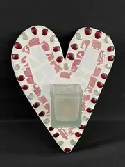 Care And Wonder Heart Mosaic Wall Candle Holder 12.5" Pink - Very Good Condition