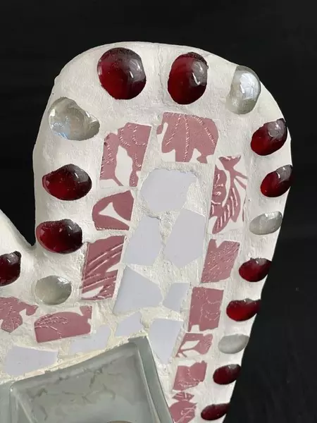 Care And Wonder Heart Mosaic Wall Candle Holder 12.5" Pink - Very Good Condition