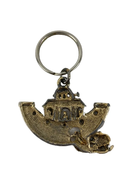 Noah's Ark Keychain with Animals - Vintage Bronze & Silver Tone - Good Condition