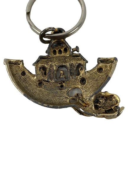 Noah's Ark Keychain with Animals - Vintage Bronze & Silver Tone - Good Condition