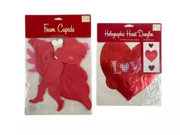 Valentine's Day Décor Lot: Hearts, Cupids, Holographic Decorations Set
