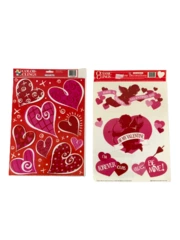 Lot of 2 Vintage Classic Color Clings Window Decorations Valentines Day Hearts