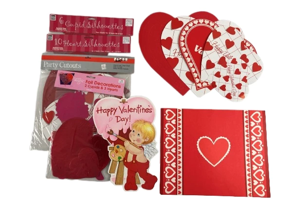 Lot of Valentine's Day Decor Cutouts Hearts Cupid Placemats & Foil Decorations