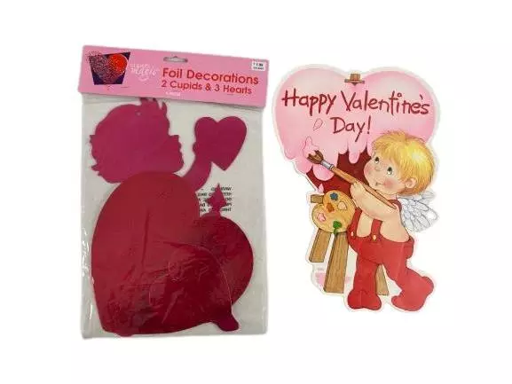Lot of Valentine's Day Decor Cutouts Hearts Cupid Placemats & Foil Decorations