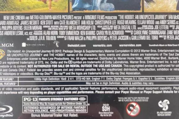 Lot of 2015 DVD The Hobbit: An Unexpected Journey PG-13 Peter Jackson