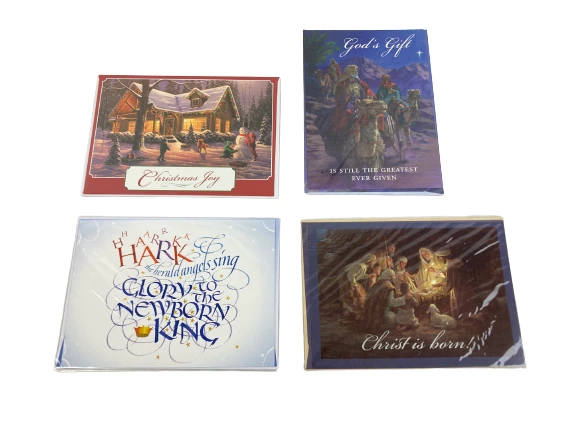 Lot of 4 Vintage Sealed Christmas Greeting Cards - Joy & Christ Themes