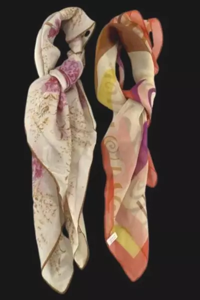 Lot of 2 Vintage Women's Scarves - Floral & Geometric Retro Patterns