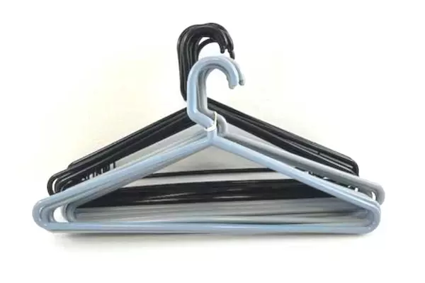 Lot of 20 Black Gray Tubular Plastic Standard Size Hangers Shirts Pants Notched 