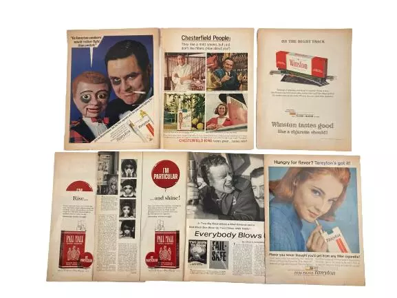Lot of 7 Vintage Tobacco Ads - Pall Mall, Tareyton, Winston, Chesterfield