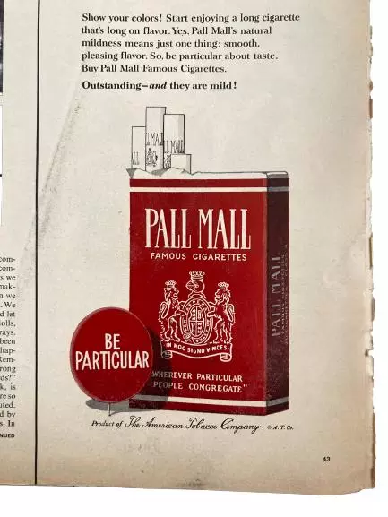 Lot of 7 Vintage Tobacco Ads - Pall Mall, Tareyton, Winston, Chesterfield