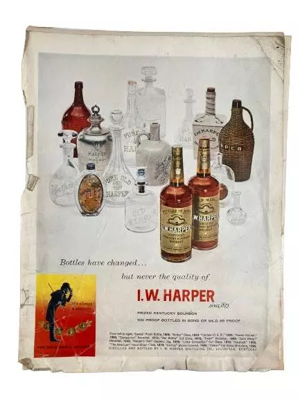 Lot of 4 Vintage 1960s Alcohol Ads I.W. Harper, Seagram's, Gilbey's, Heublein