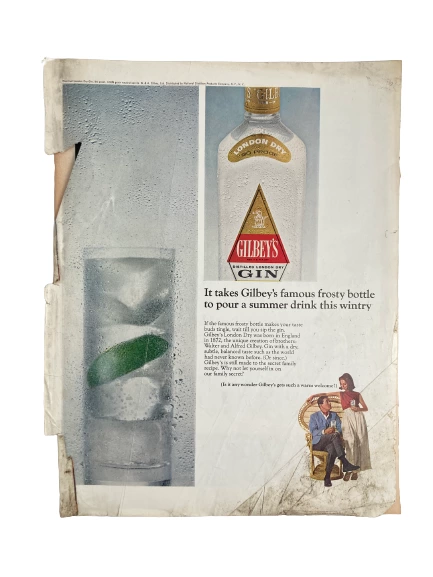 Lot of 4 Vintage 1960s Alcohol Ads I.W. Harper, Seagram's, Gilbey's, Heublein