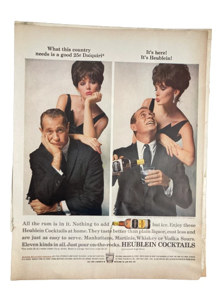 Lot of 4 Vintage 1960s Alcohol Ads I.W. Harper, Seagram's, Gilbey's, Heublein