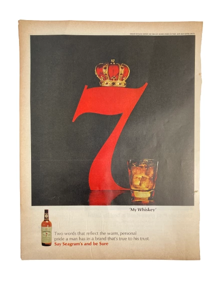 Lot of 4 Vintage 1960s Alcohol Ads I.W. Harper, Seagram's, Gilbey's, Heublein