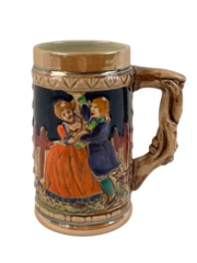 Vintage Japanese Ceramic Beer Stein Raised Dancing Couple 5.5" Tall