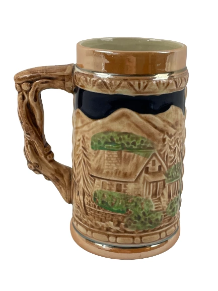 Vintage Japanese Ceramic Beer Stein Raised Dancing Couple 5.5" Tall