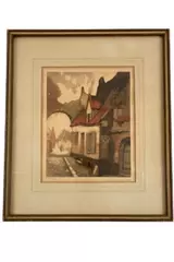 Vintage Signed Art Print Gateway To Montfort by Louis Haumont Framed 361/500