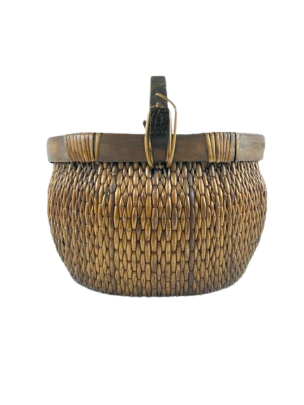 Early 19th Century Chinese Woven Willow Basket with Handle 16.25"