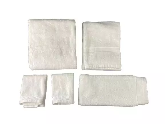 5 Piece Tesino Bath Towel Set White Cotton Hotel 2 Washcloths 1 Bathmat 1 Hand
