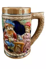 Vintage Ceramic Beer Stein Hunter & Woman Scene Oak Leaf Handle – Good Condition