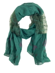 Forest Green & Purple Floral Semi-Sheer Scarf Wrap 68"x22" - Vintage Charm