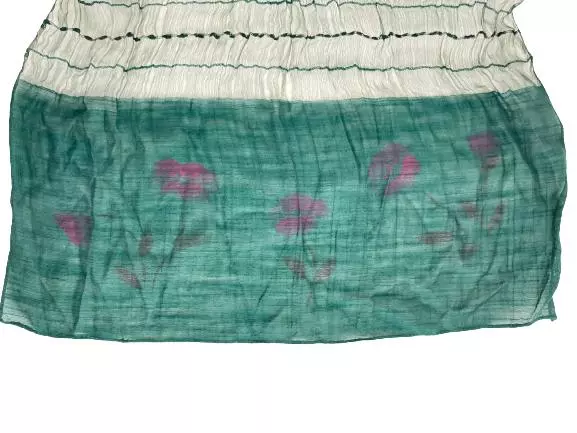 Forest Green & Purple Floral Semi-Sheer Scarf Wrap 68"x22" - Vintage Charm