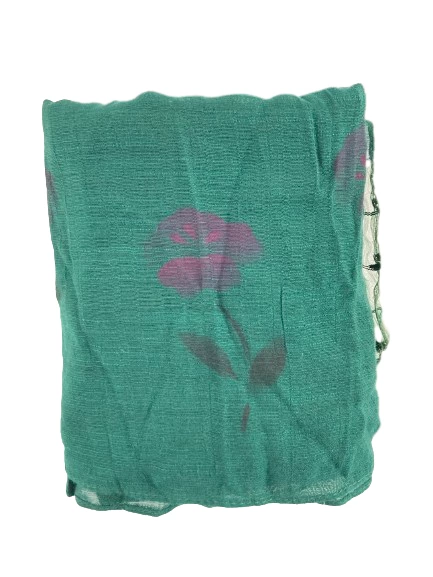 Forest Green & Purple Floral Semi-Sheer Scarf Wrap 68"x22" - Vintage Charm