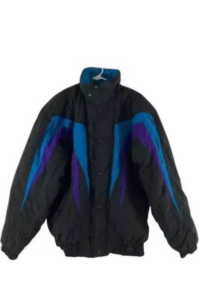 Vintage Glacier's Edge Women's Coat LT Black Teal Purple Zip Snap Closure