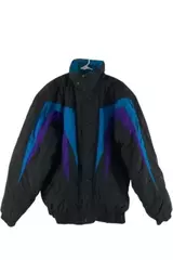 Vintage Glacier's Edge Women's Coat LT Black Teal Purple Zip Snap Closure