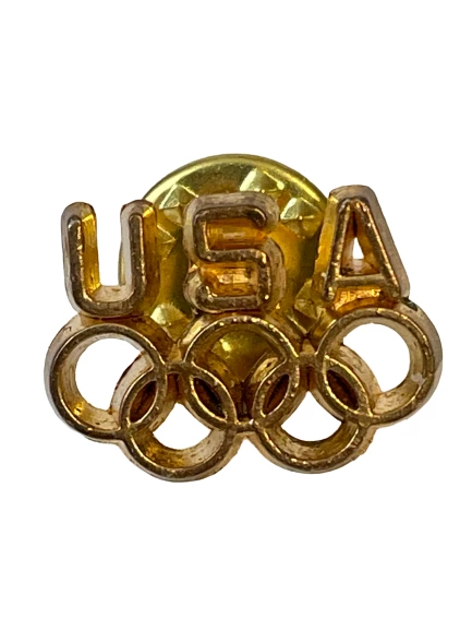 USA Olympic Gold Tone Lapel Pin - 5 Rings Collectible - Pre-owned