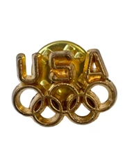 USA Olympic Gold Tone Lapel Pin - 5 Rings Collectible - Pre-owned