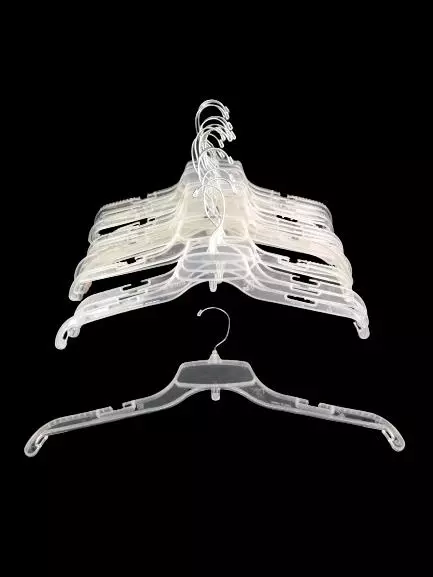 Lot of 10 Clear Plastic Retail Hangers Wire Hook Double Notched Shirt Non Slip