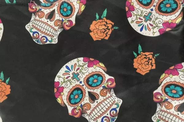 Lot of Day of the Dead Fabric Skulls & Flowers 1 Yard + 42" Sewn Pieces
