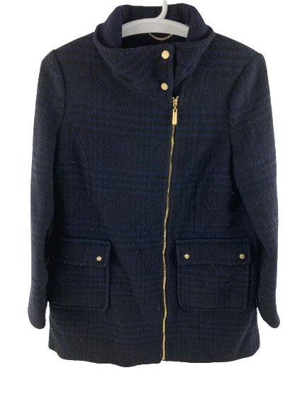 Ellen Tracy Women's Coat Jacket Size 12 Black Navy Checkered Full Zip