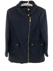 Ellen Tracy Women's Coat Jacket Size 12 Black Navy Checkered Full Zip