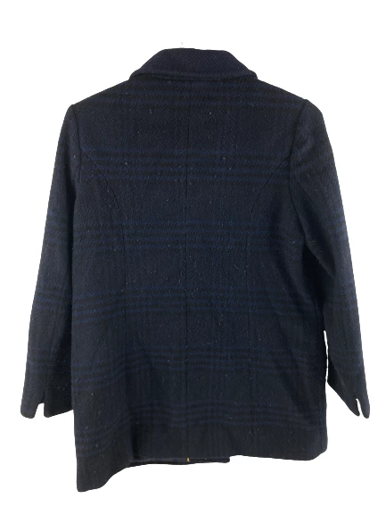 Ellen Tracy Women's Coat Jacket Size 12 Black Navy Checkered Full Zip
