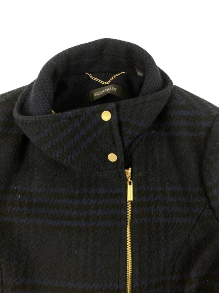 Ellen Tracy Women's Coat Jacket Size 12 Black Navy Checkered Full Zip
