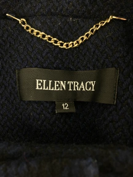 Ellen Tracy Women's Coat Jacket Size 12 Black Navy Checkered Full Zip