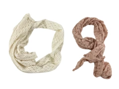 Lot of 2 Women's Knit Scarves Infinity Wraps Pink & White Eyelet Design