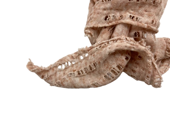 Lot of 2 Women's Knit Scarves Infinity Wraps Pink & White Eyelet Design