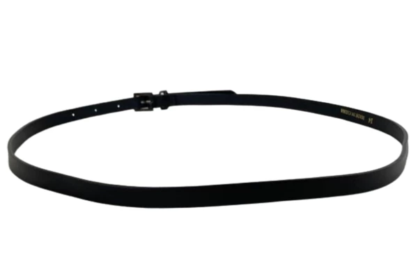 Women's Black Faux Leather Skinny Belt Size 14 with Silver Metal Buckle