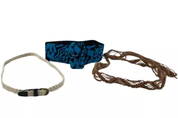 Lot of 3 Vintage Girl's Belts - Braided Faux Leather & Fabric Blue Black Brown