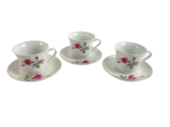 Lot of 3 Porcelain Cups & Saucers White with Pink Roses Xiang Shan Mark